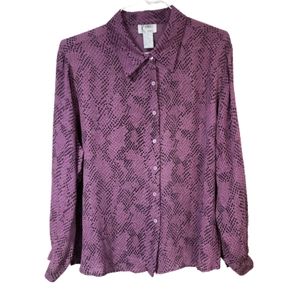 Vintage Silk K Arnold Purple Python Button Front Blouse